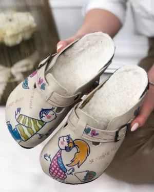 Ciabatte tipo sabot da donna fatte a mano con plantare ortopedico in vera pelle 700057