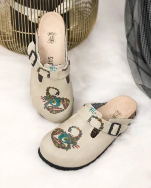Ciabatte tipo sabot da donna fatte a mano con plantare ortopedico in vera pelle 10157SK