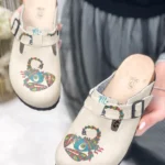 Ciabatte tipo sabot da donna fatte a mano con plantare ortopedico in vera pelle 10157SK /