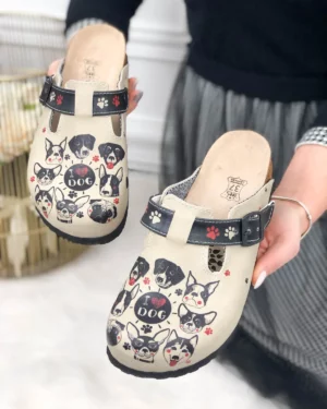 Ciabatte tipo sabot da donna fatte a mano con plantare ortopedico in vera pelle 700069