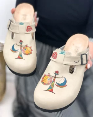 Ciabatte tipo sabot da donna fatte a mano con plantare ortopedico in vera pelle 700084