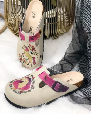 Ciabatte tipo sabot da donna fatte a mano con plantare ortopedico in vera pelle 700099