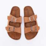 Ciabatte marroni da donna in vera pelle con due strisce Lavora 10712 / Ciabatte marroni da donna in vera pelle con due strisce Lavora 10712 /