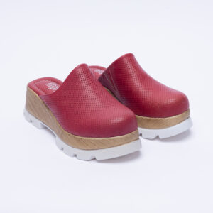 Ciabatte con plateau rosso in vera pelle Ciabatte da donna Monocolore