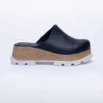 Ciabatte con plateau nere in vera pelle /