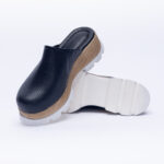 Ciabatte con plateau nere in vera pelle /