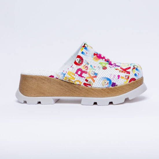 Alternative view of Ciabatte colorate con plateau in vera pelle