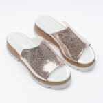 Zoccoli con zeppa da donna in pelle rosa /