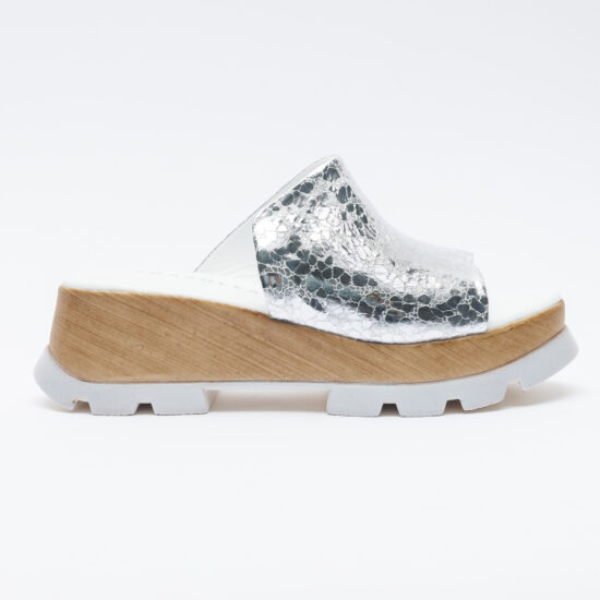 Alternative view of Zoccoli con zeppa da donna in pelle argentata