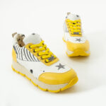 Scarpe sportive donna con stampa colorata realizzata in ecopelle /