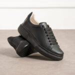 sneakers donna nere in pelle /