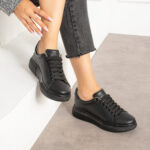sneakers donna nere in pelle /