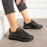 sneakers donna nere in pelle /