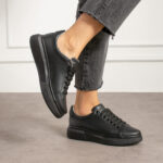 sneakers donna nere in pelle /