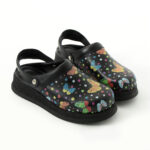 Sabot da lavoro in pelle nera con cinturino dietro /