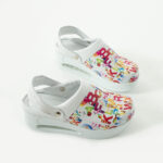 Sabot da lavoro in pelle bianca con cinturino dietro /