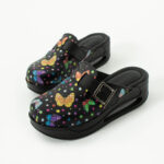 Sabot da lavoro in pelle nera con zeppa /