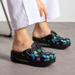 Sabot da lavoro in pelle nera con zeppa /