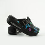 Sabot da lavoro in pelle nera con zeppa /