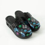 Sabot da lavoro in pelle nera con zeppa /