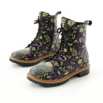 Anfibi neri da donna in pelle naturale con cerniera e lacci /