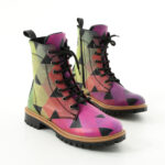 Anfibi colorati da donna in pelle naturale con design geometrico, cerniera e lacci / Anfibi colorati da donna in pelle naturale con design geometrico, cerniera e lacci /