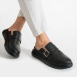 Sabot uomo nero in pelle con fibbia /