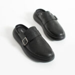 Sabot uomo nero in pelle con fibbia /