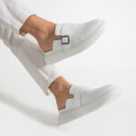 Sabot uomo bianco in pelle con fibbia /