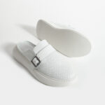 Sabot uomo bianco in pelle con fibbia /