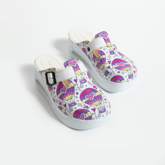 Alternative view of Zoccoli anatomici da lavoro con zeppa e stampa colorata