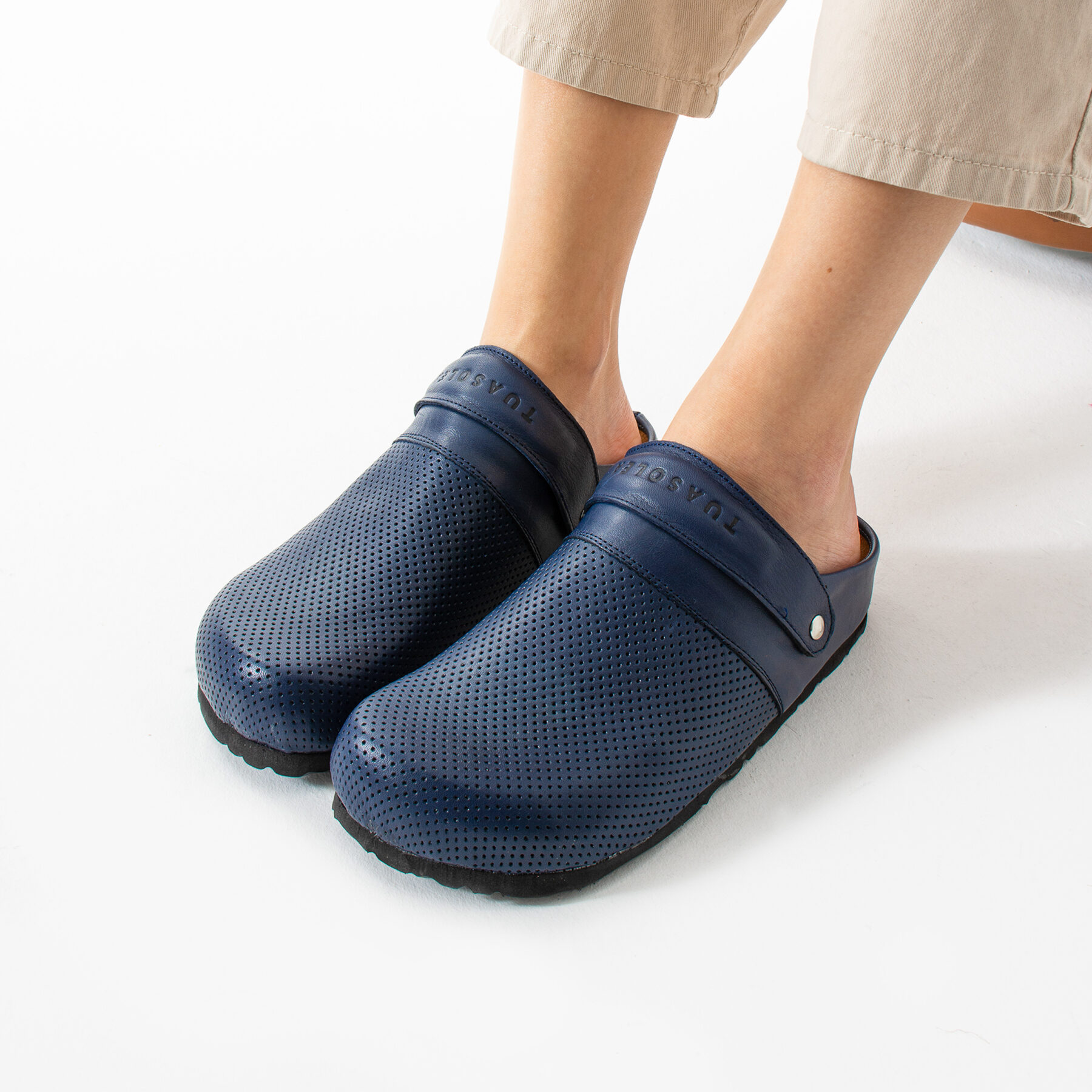 Sabot anatomico in pelle donna blu navy