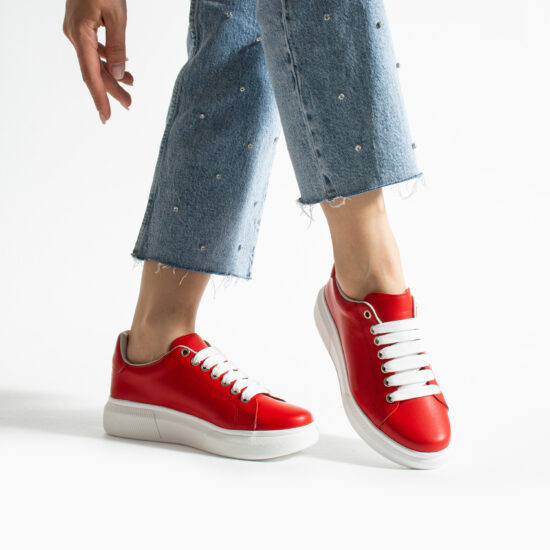 Sneakers da donna rosse leggere in pelle naturale
