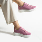 Sneakers da donna rosa intense leggere in pelle naturale / Sneakers da donna rosa intense leggere in pelle naturale /