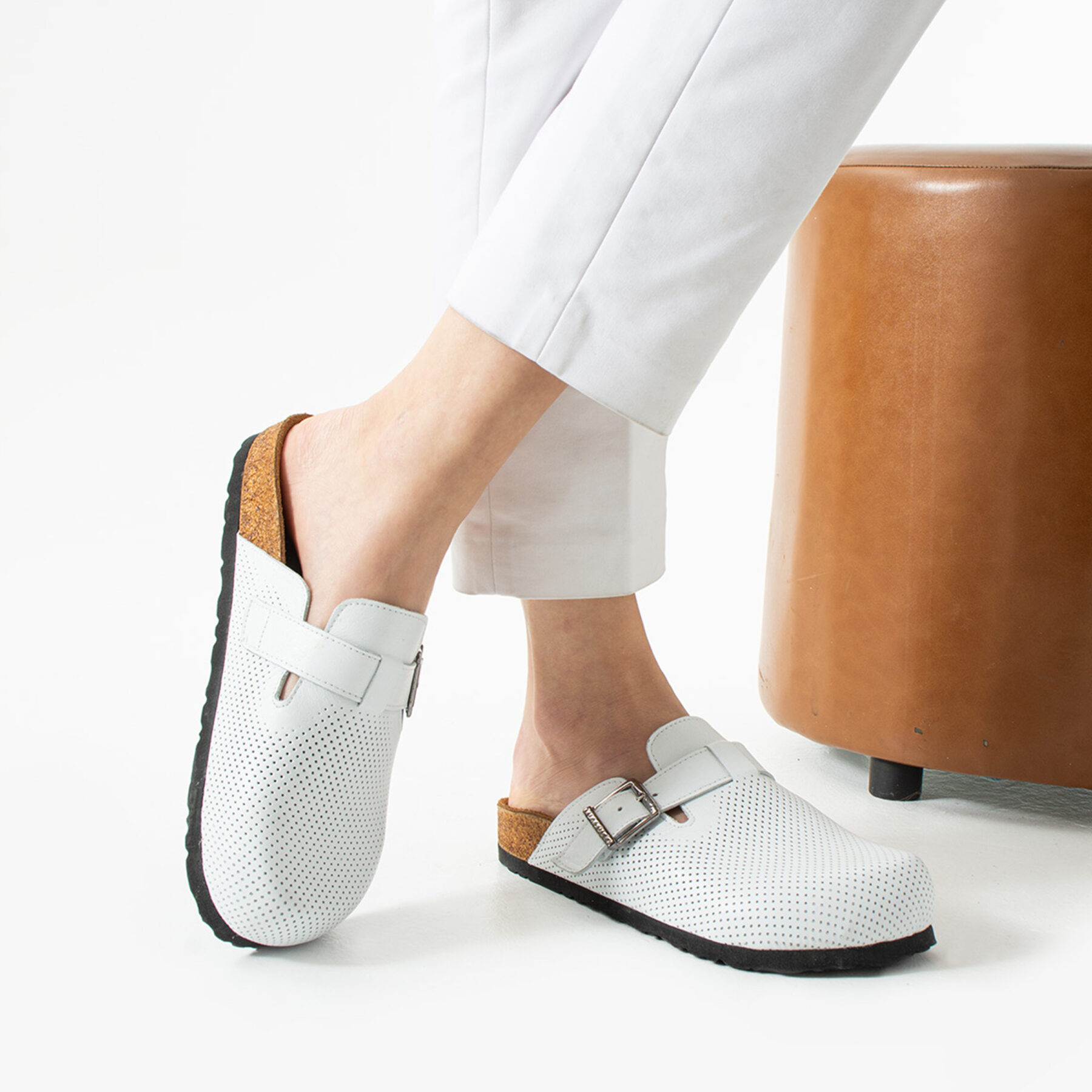 Sabot anatomico in pelle donna bianco