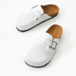 Sabot da donna bassi bianchi in pelle /