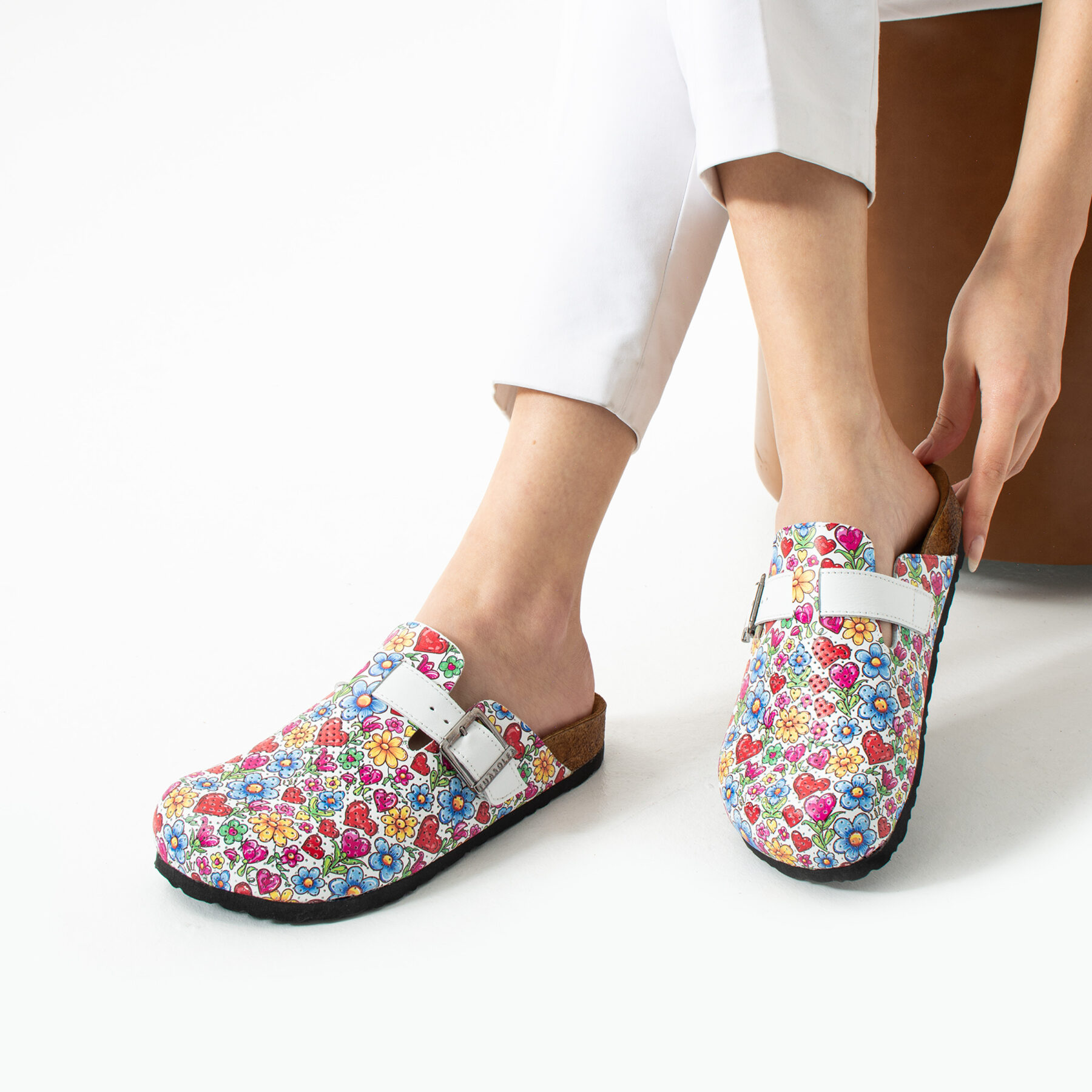 Sabot anatomico in pelle donna con stampa colorata per lavoro