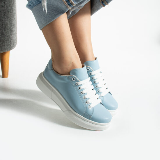 Sneakers da donna blu leggeri in pelle naturale