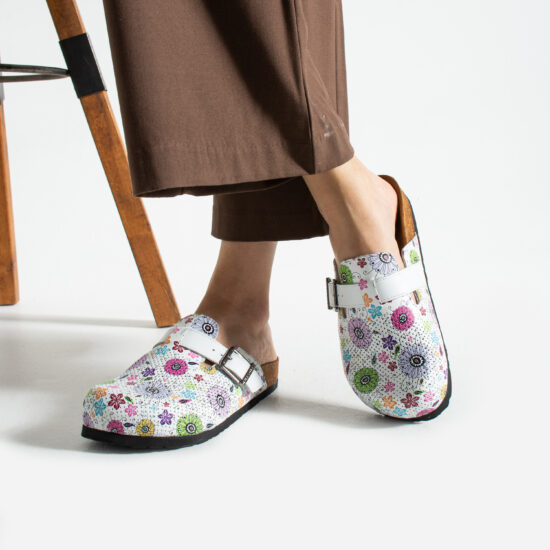 Sabot anatomico in pelle donna con stampa colorata