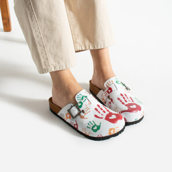 Sabot anatomico in pelle donna con stampa colorata