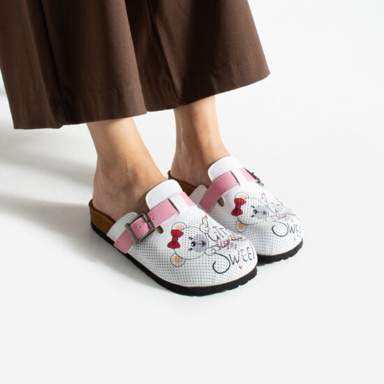 Sabot anatomico in pelle donna con stampa colorata