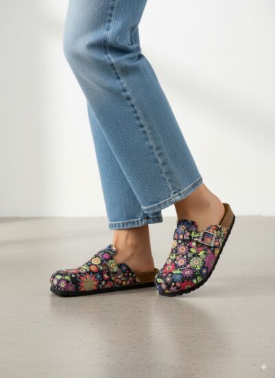 Sabot da donna colorato basso a punta chiusa in pelle Clogs con stampa Colorate Sabot da donna colorato basso a punta chiusa in pelle Clogs con stampa Colorate