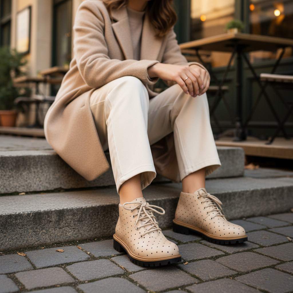 Stivaletti donna bassi beige in pelle con stampa colorata Stivaletti e anfibi donna 16 Stivaletti donna bassi beige in pelle con stampa colorata - immagine 6