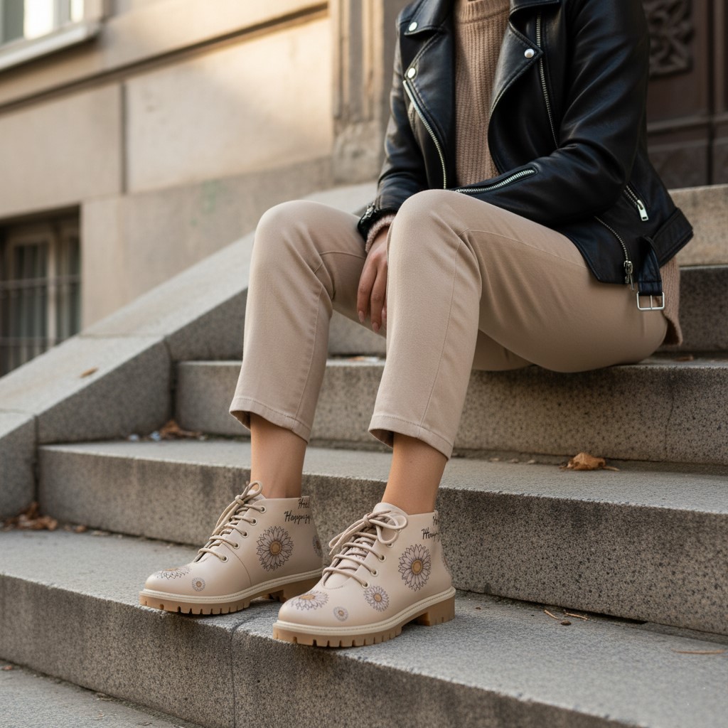 Stivaletti donna bassi beige in pelle con stampa colorata Stivaletti e anfibi donna 16 Stivaletti donna bassi beige in pelle con stampa colorata - immagine 6