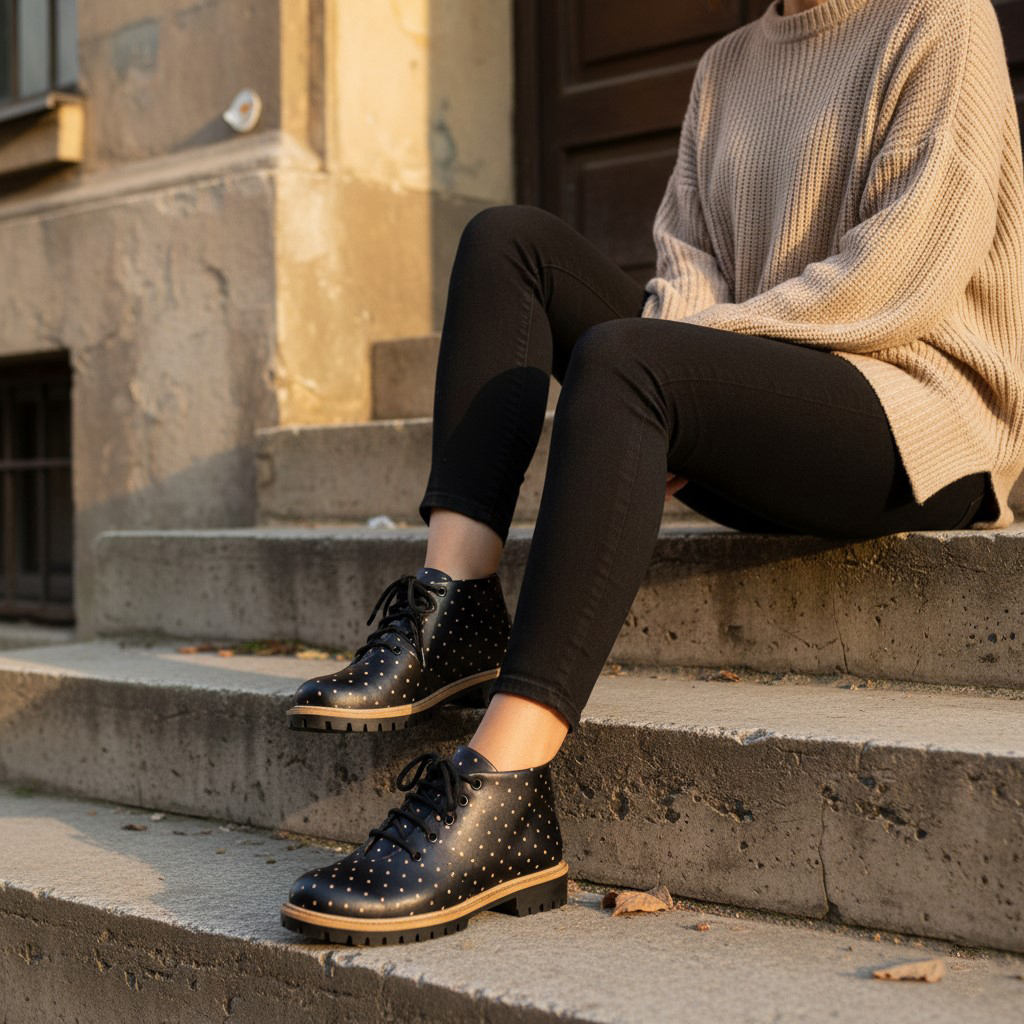 Stivaletti bassi da donna neri in pelle con stampa colorata Stivaletti e anfibi donna 16 Stivaletti bassi da donna neri in pelle con stampa colorata - immagine 6