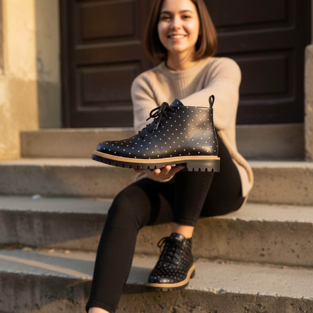 Stivaletti bassi da donna neri in pelle con stampa colorata Stivaletti e anfibi donna 17 Stivaletti bassi da donna neri in pelle con stampa colorata - immagine 7