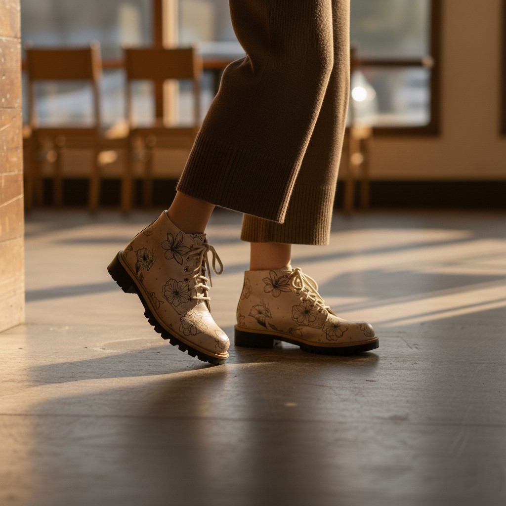 Stivaletti donna bassi beige in pelle con stampa colorata Stivaletti e anfibi donna 16 Stivaletti donna bassi beige in pelle con stampa colorata - immagine 6