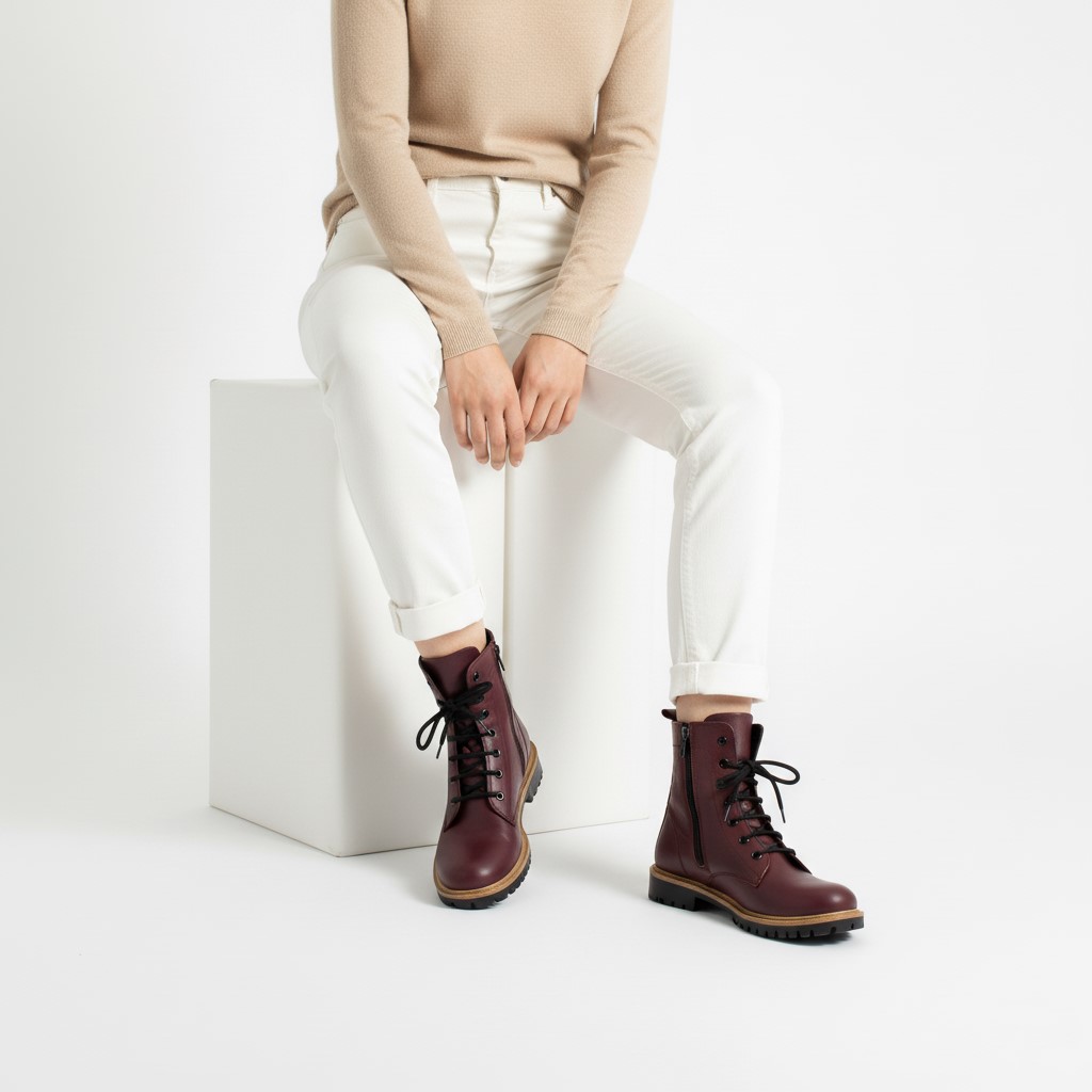 Anfibi da donna bordeaux in pelle naturale Stivaletti e anfibi donna 13 Anfibi da donna bordeaux in pelle naturale - immagine 3