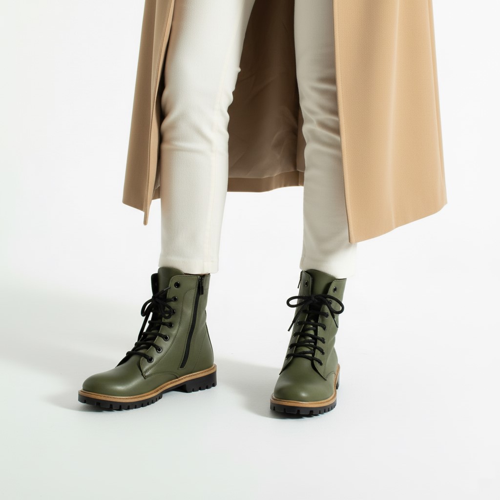 Anfibi da donna verde scuro in pelle naturale Stivaletti e anfibi donna 12 Anfibi da donna verde scuro in pelle naturale - immagine 2