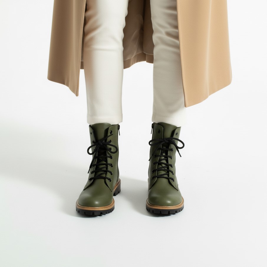 Anfibi da donna verde scuro in pelle naturale Stivaletti e anfibi donna 14 Anfibi da donna verde scuro in pelle naturale - immagine 4